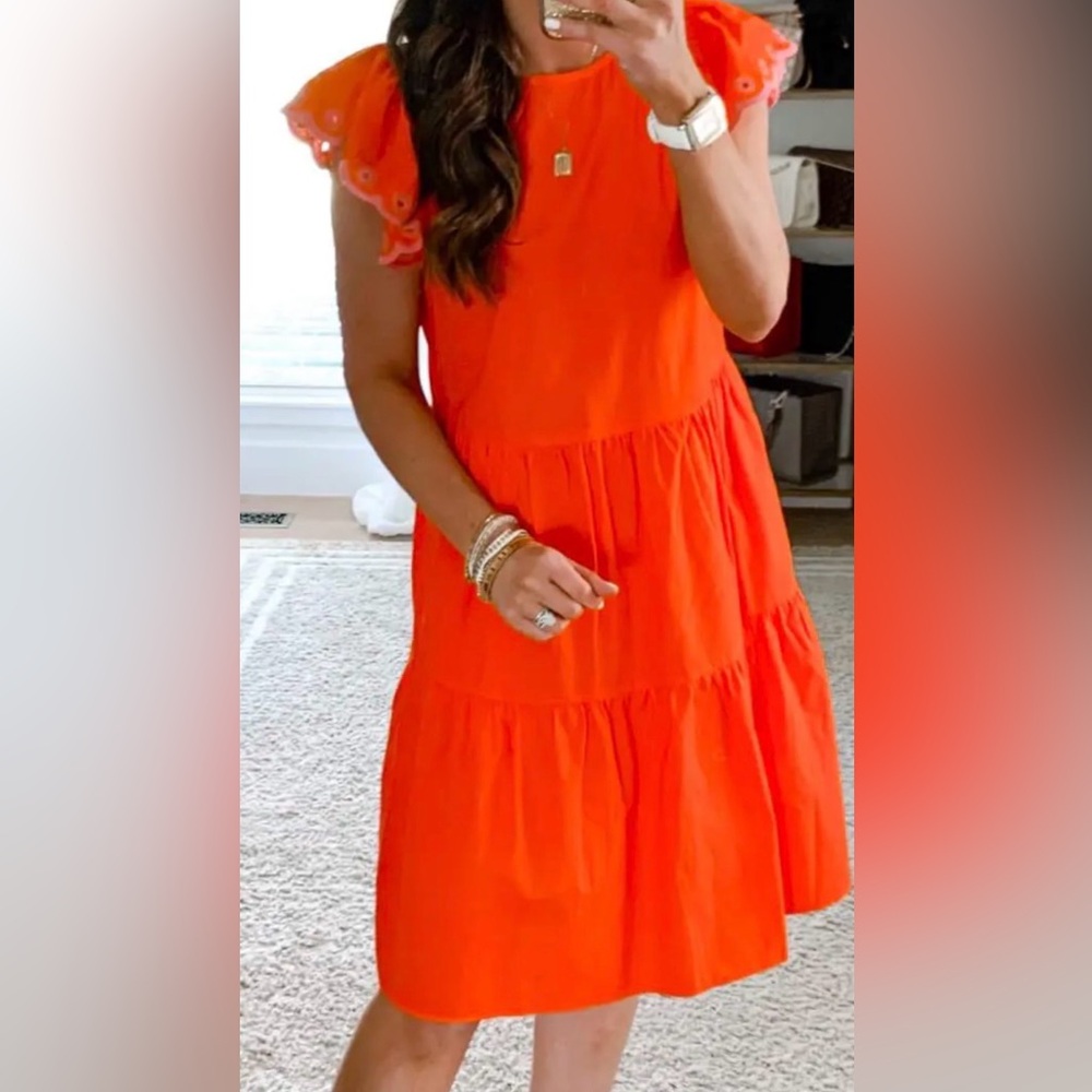 Bright Tiered Dress with Eyelet Ruffle Sleeves Rare 2021 piece *small spot - Picture 8 of 12